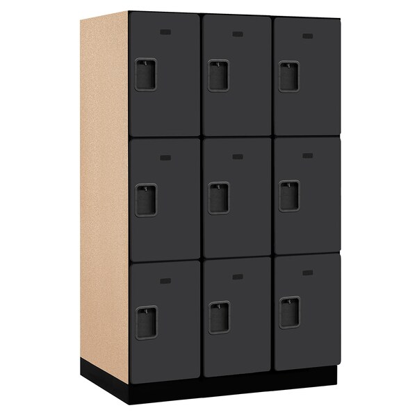 Wardrobe Locker, 45" W, 24" D, 76" H, (3) Wide, (9) Openings, Black